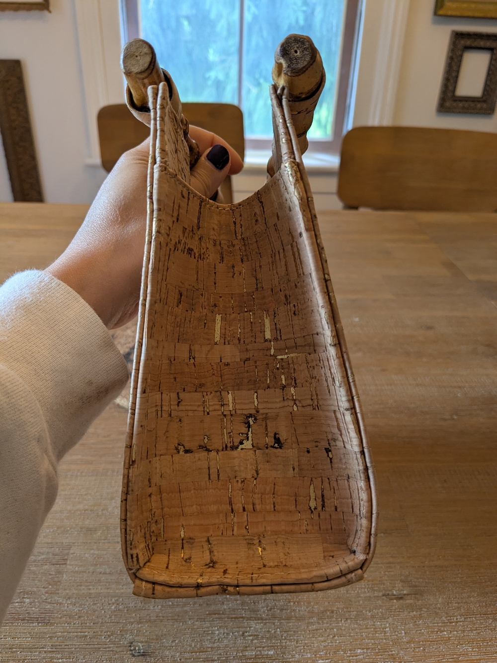 Cork Bamboo-Handle Tote Bag in Natural Brown - Picture 5 of 12